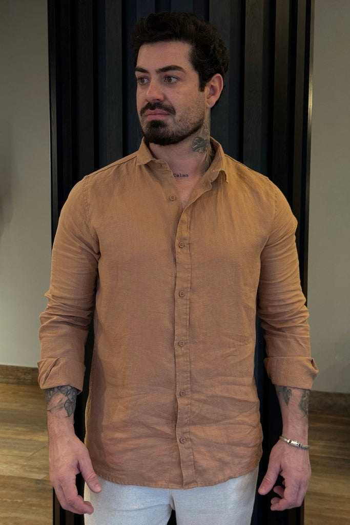 Camisa de Linho Resort Collor - Marrom