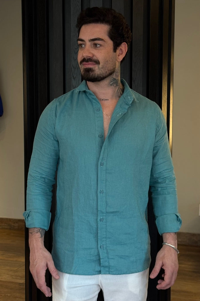 Camisa de Linho Resort Collor - Ciano