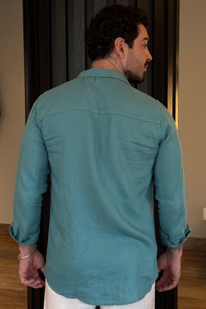 Camisa de Linho Resort Collor - Ciano